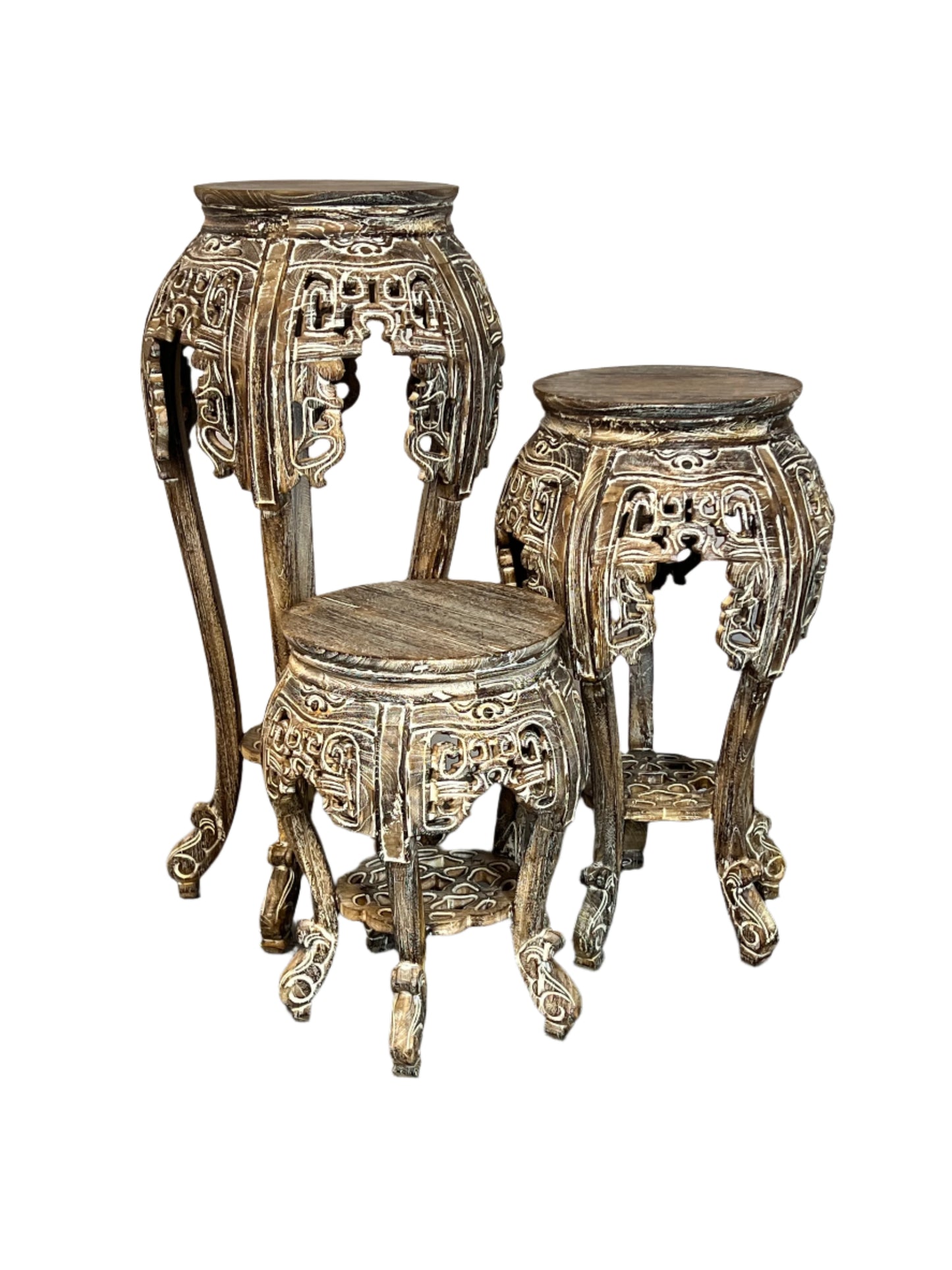 White Washed Teakwood Accent Tables