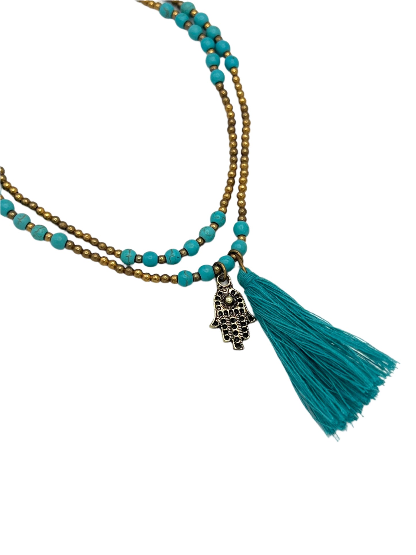 Brass Charm & Tassel Beaded Necklace