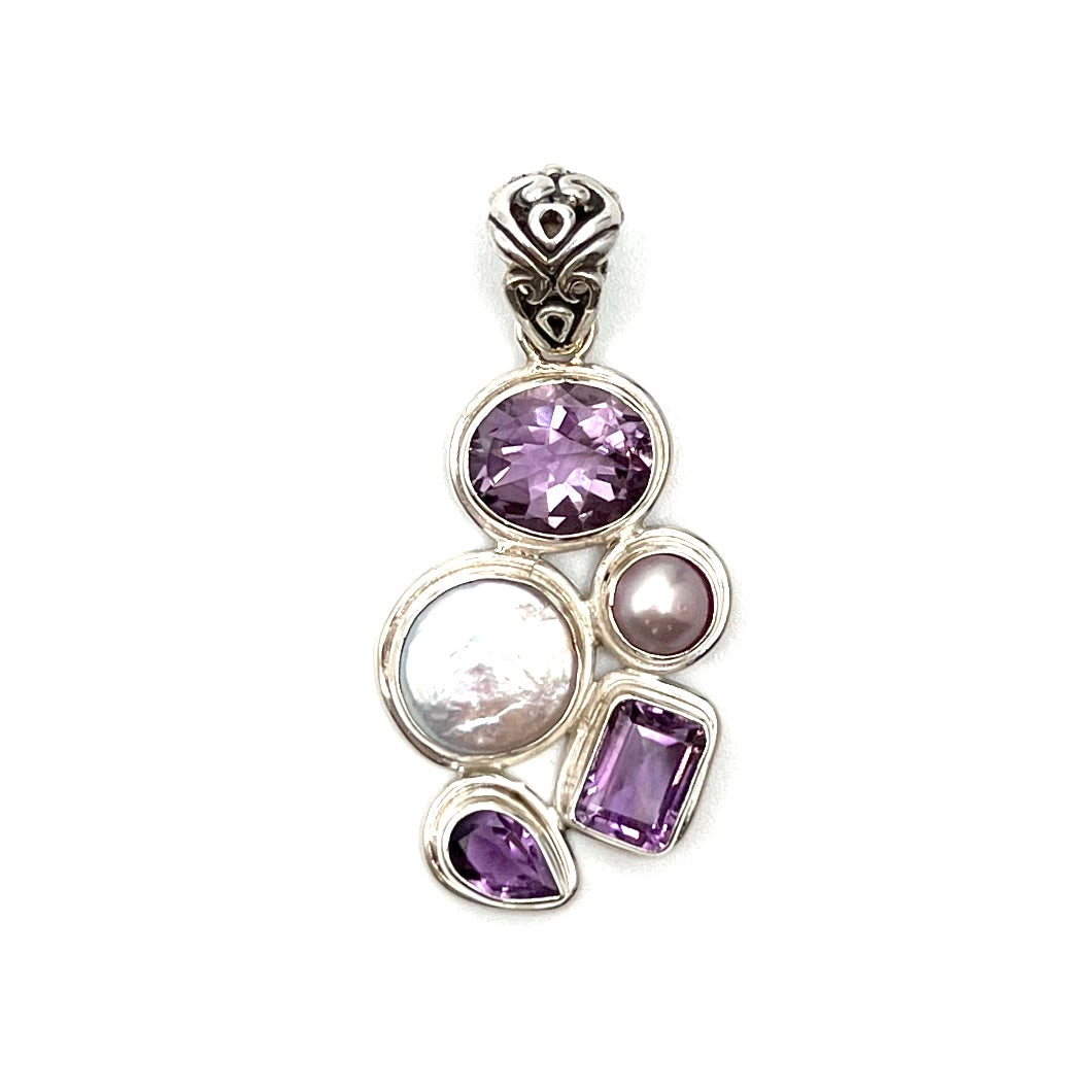 Sterling Silver Pearl & Amethyst Pendants