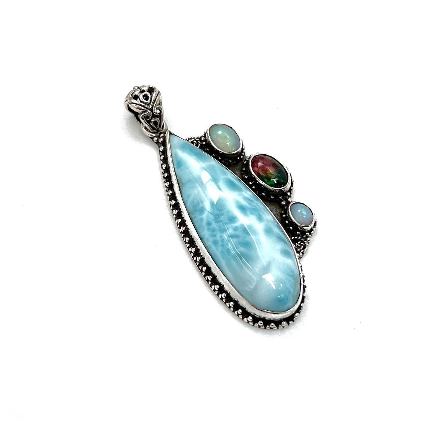 Sterling Silver Larimar & Triple Opal Pendants