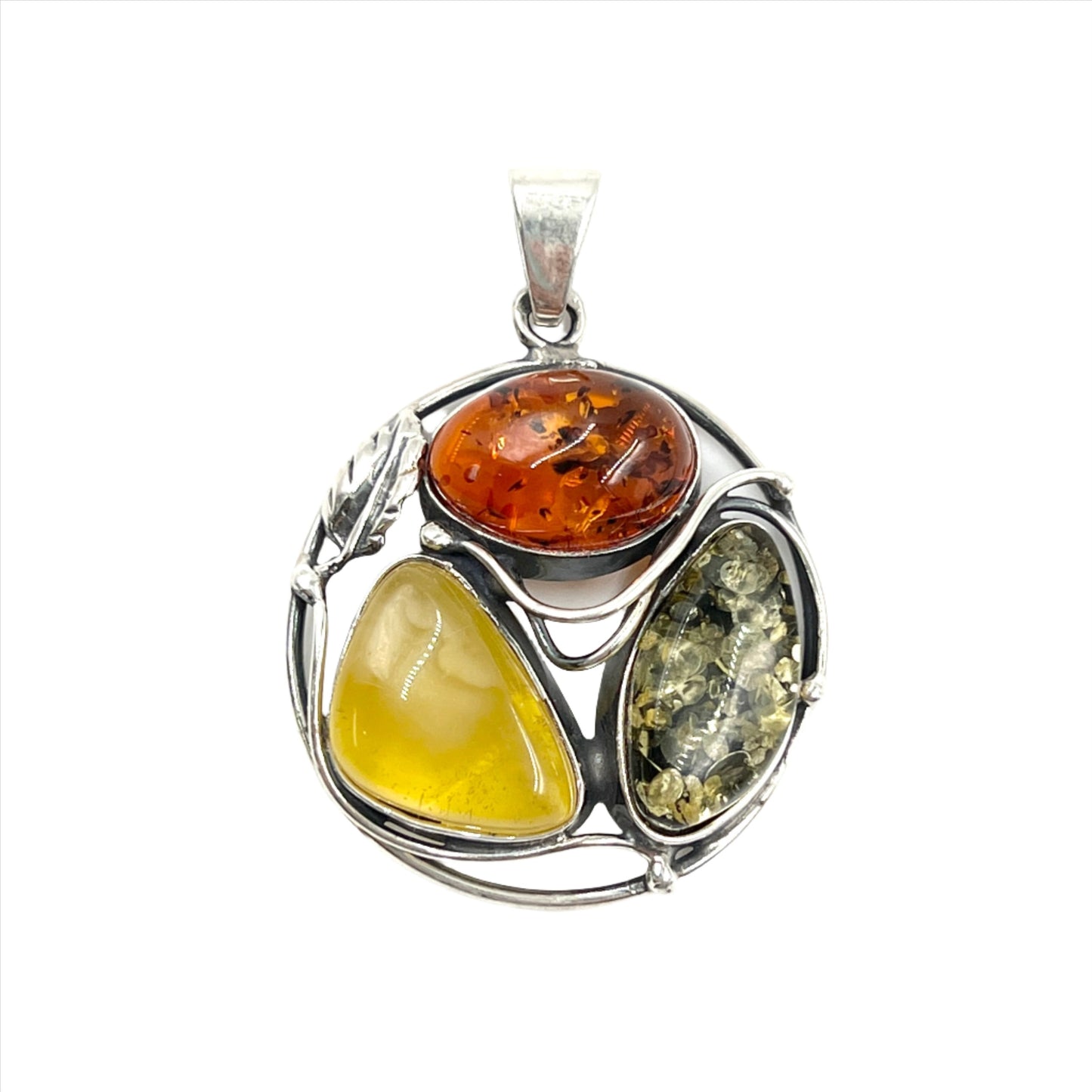 Sterling Silver Tri Amber Circle Pendants