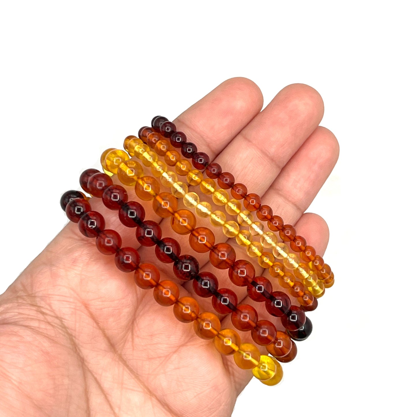 Polished Variegated Amber Beaded Bracelets