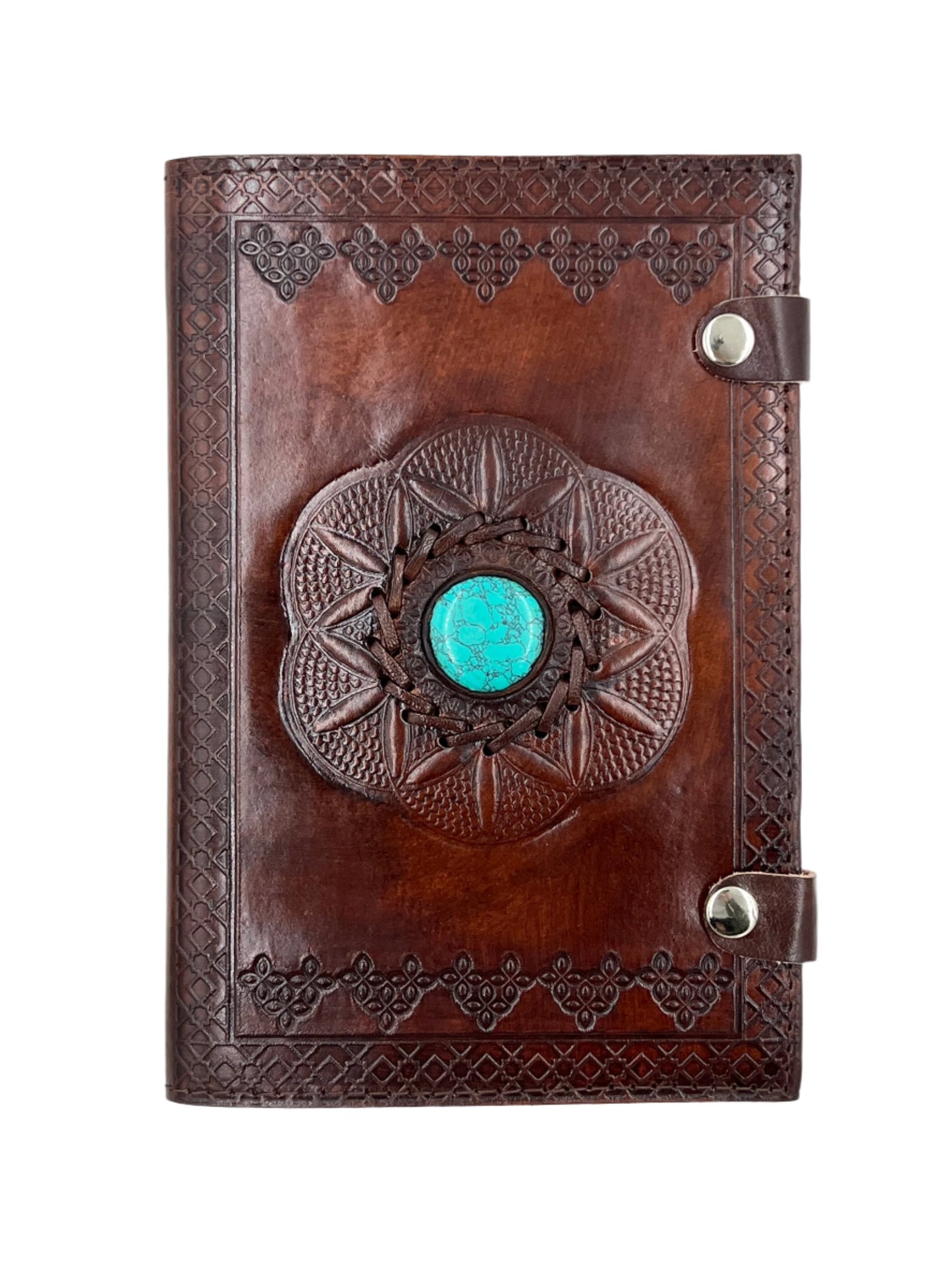 Camel Leather Gemstone Journal | Spiked Lotus | 9" x 6" x 1/2"