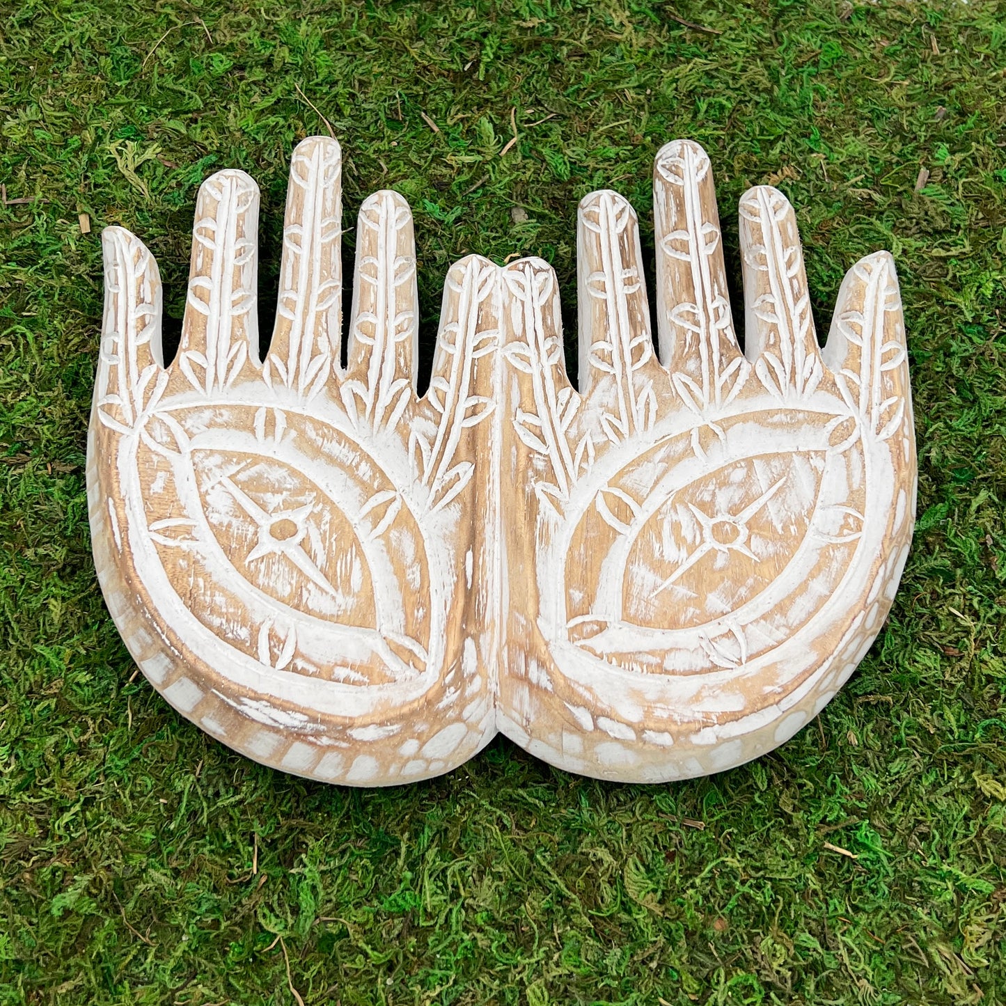 Hand carved White Hamsa Plate, lower view