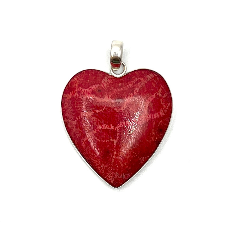 Sterling Silver Red Coral Heart Pendant