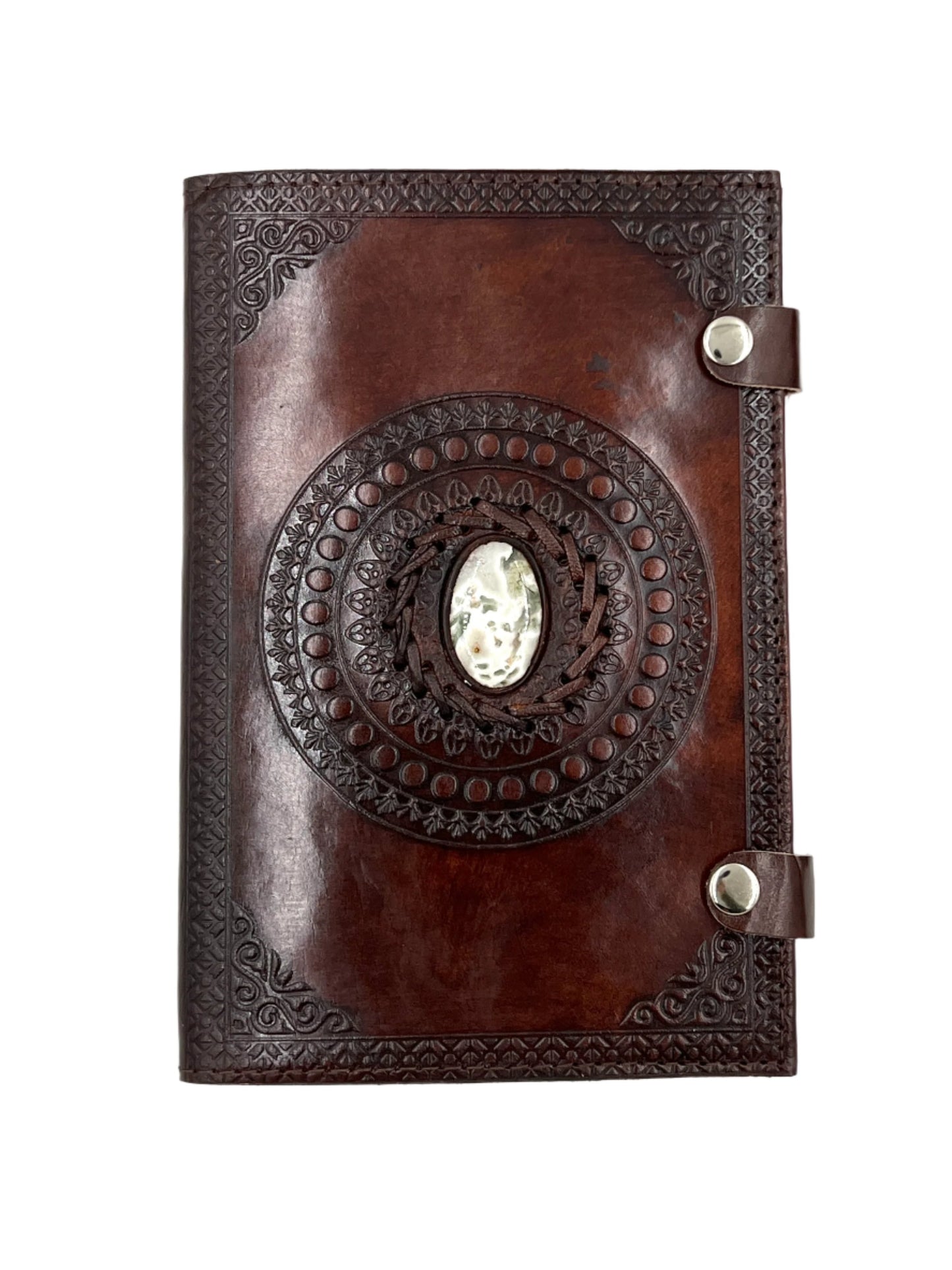 Camel Leather Gemstone Journal | Circle Mandala | 9" x 6" x 1/2"