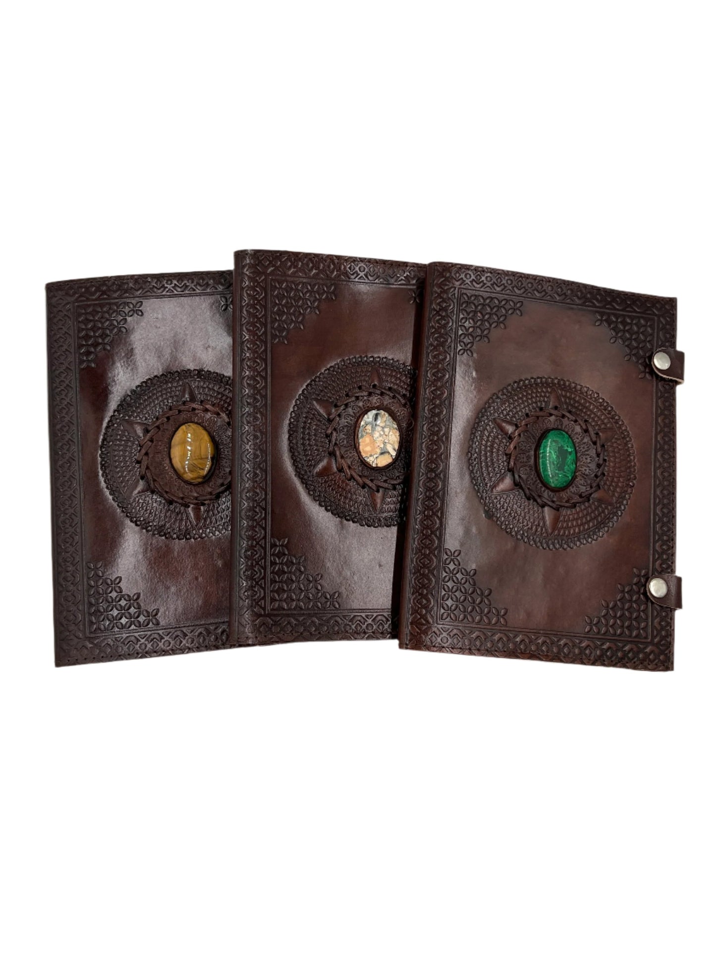 Camel Leather Gemstone Journal | Spiked Mandala | 10" x 7" x 1/2"