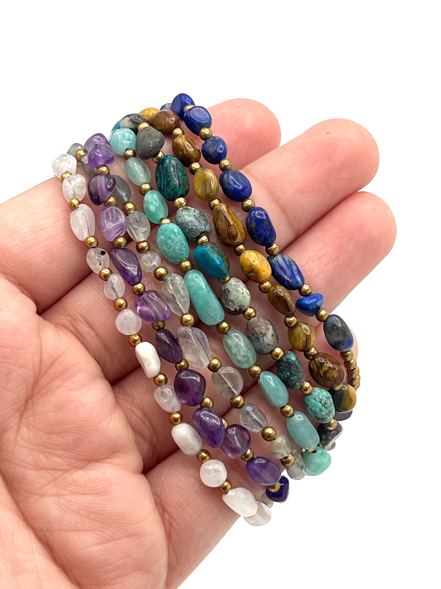 Freeform Gemstone Brass Bracelets