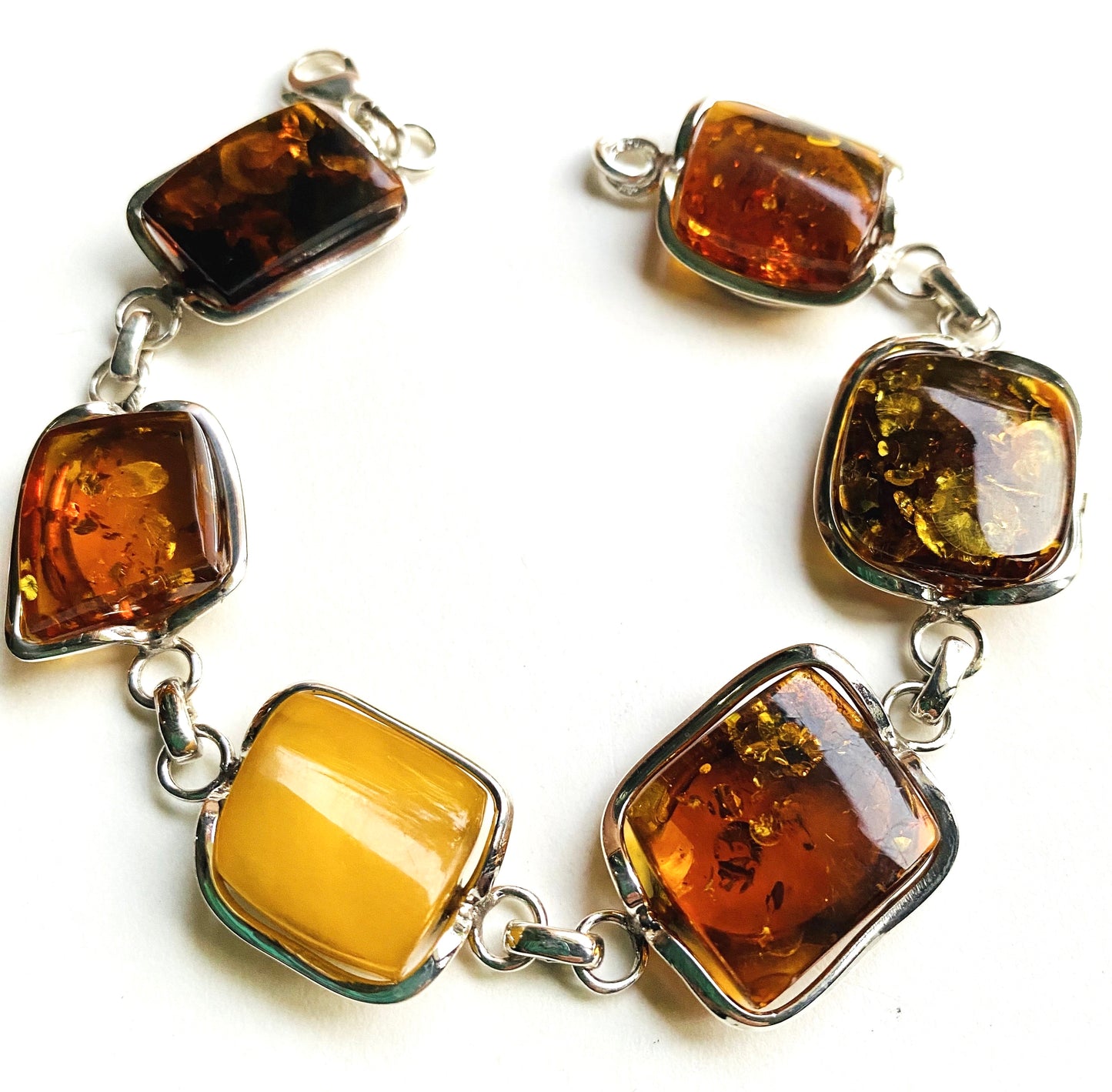 Sterling Silver Multi Color Amber Bracelet