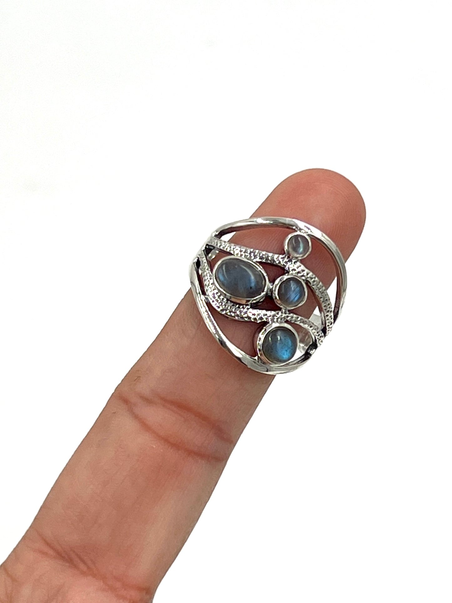 Silver Labradorite Wave Ring