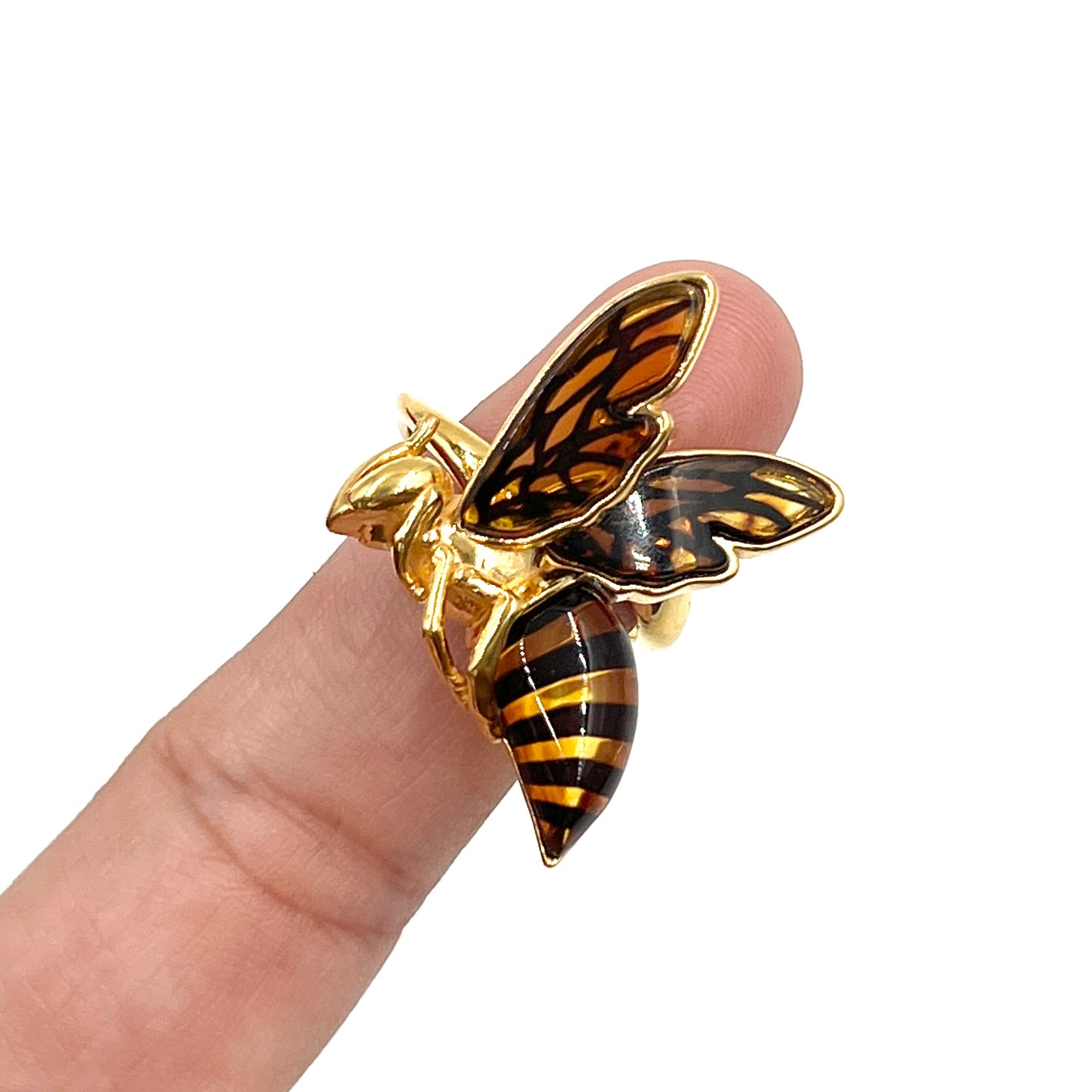 Gold Plated Silver Amber Queen Bee Ring