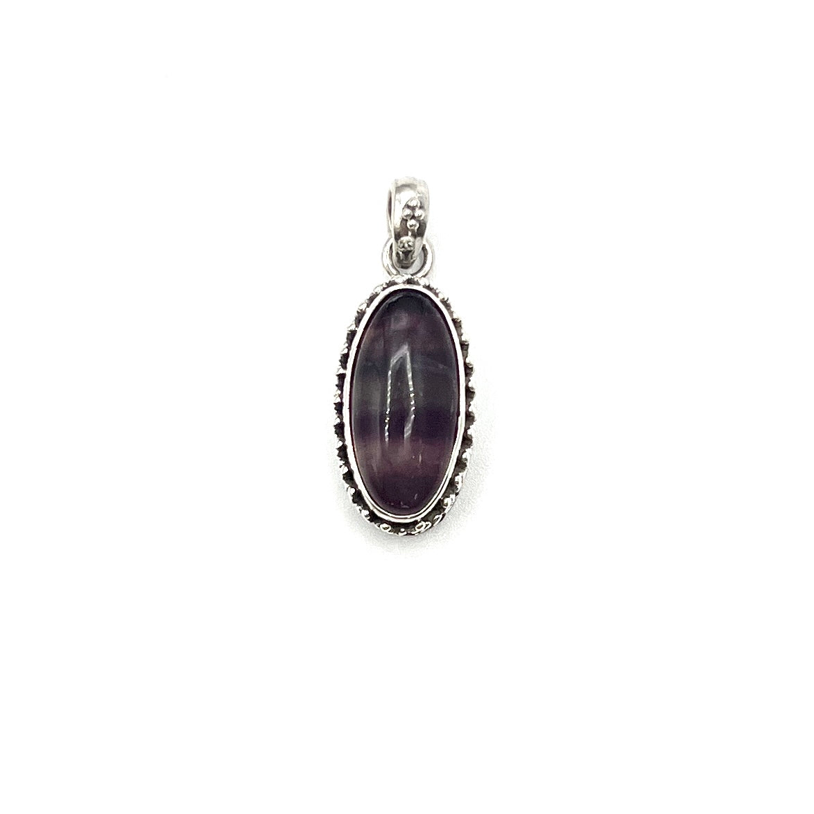 Sterling Silver Beaded Fluorite Oval Pendants