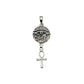 Silver pendant with eye design and ankh symbol on a light gray background