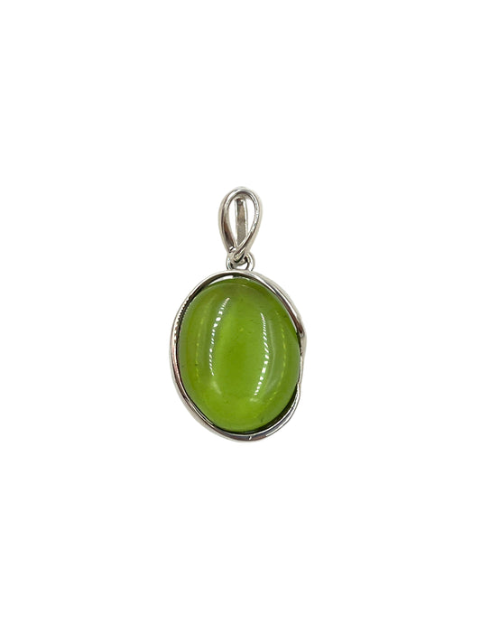 Silver Green Amber Pendants