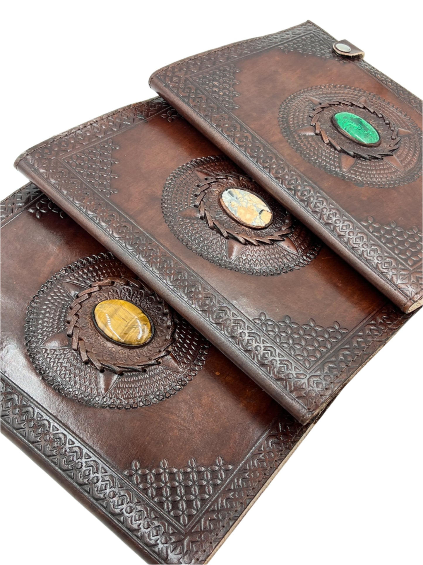 Camel Leather Gemstone Journal | Spiked Mandala | 10" x 7" x 1/2"