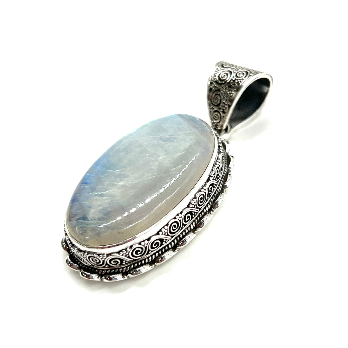 Sterling Silver Filigree Oval Moonstone Pendants