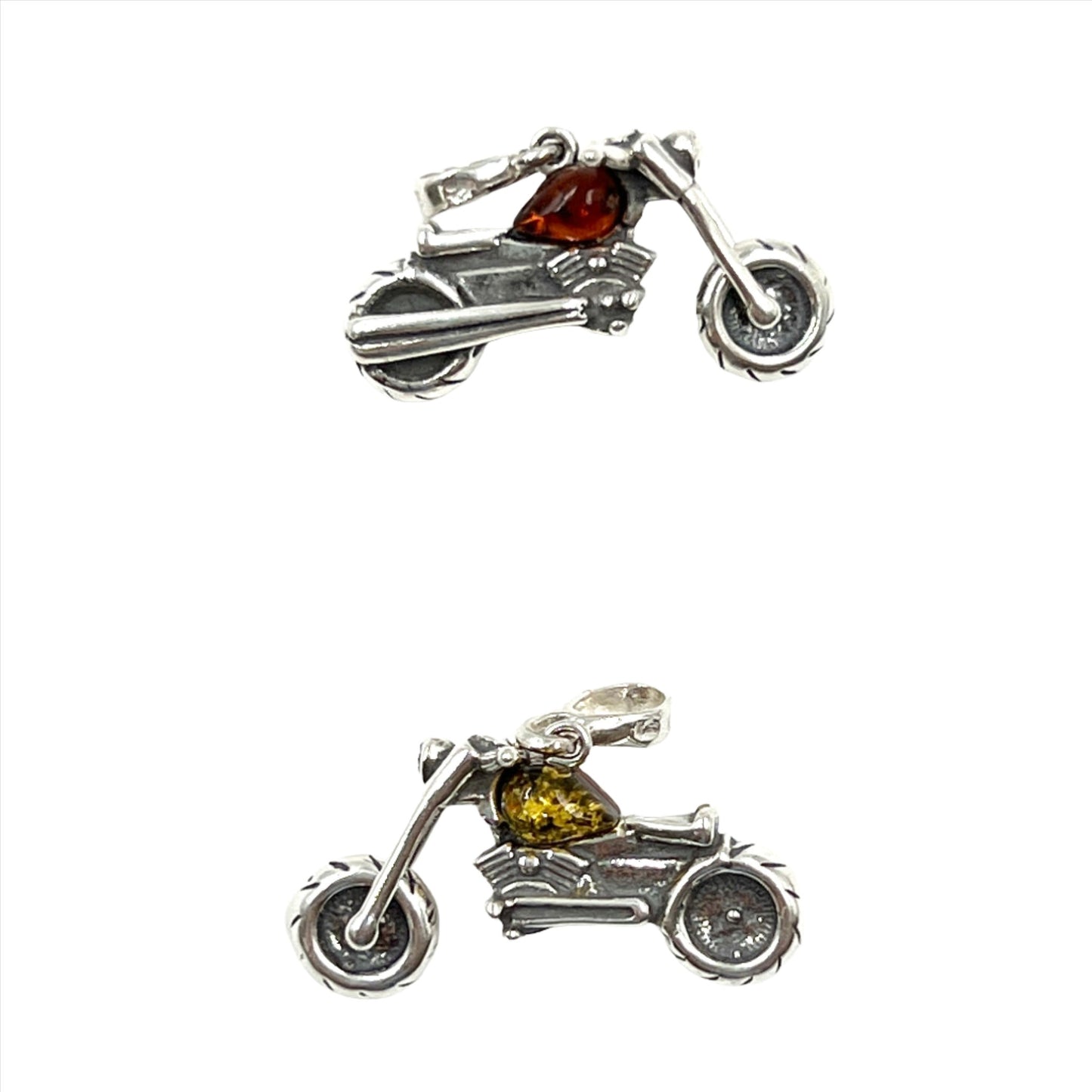 Sterling Silver Amber Motorcycle Pendants