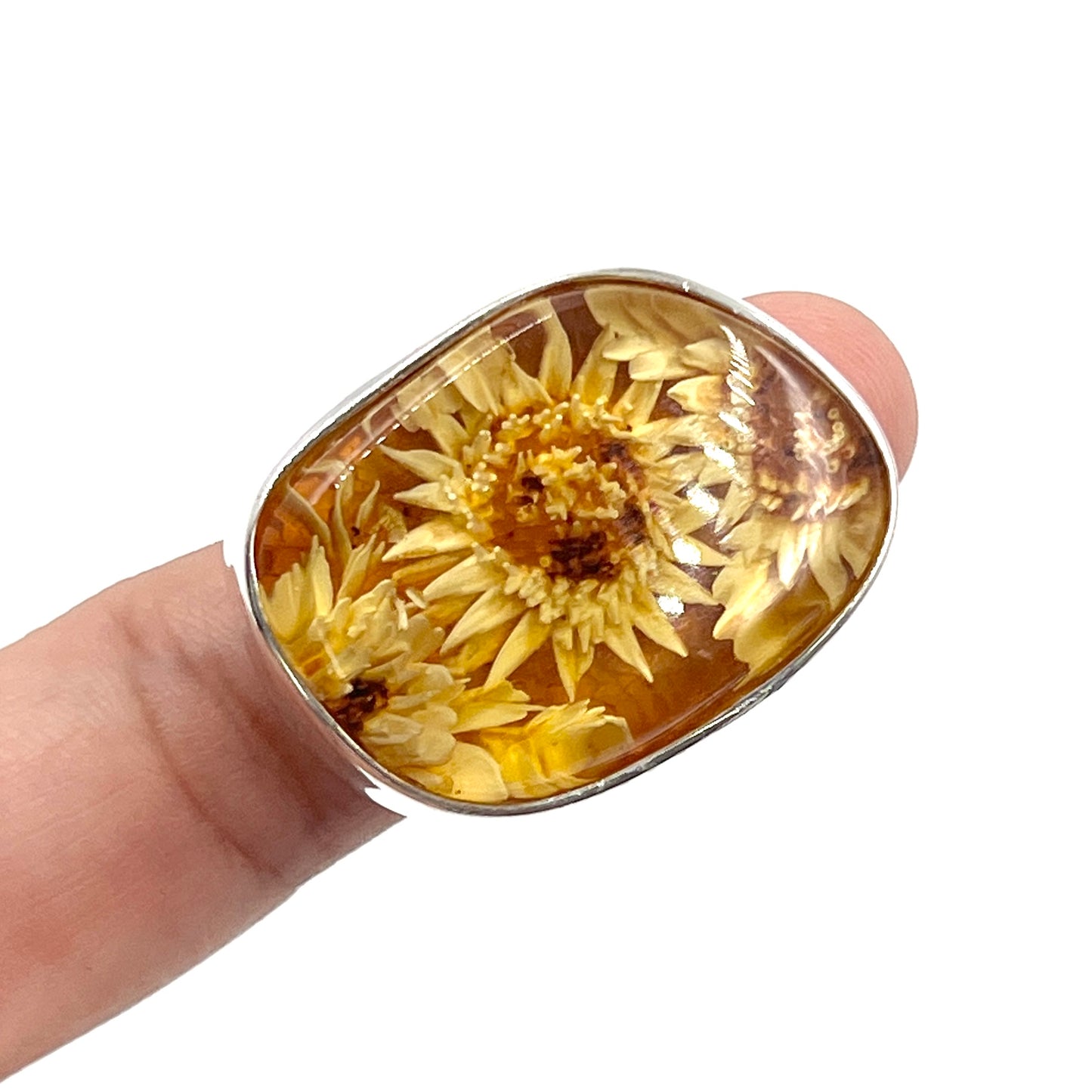 Sterling Silver Amber Flower Rings