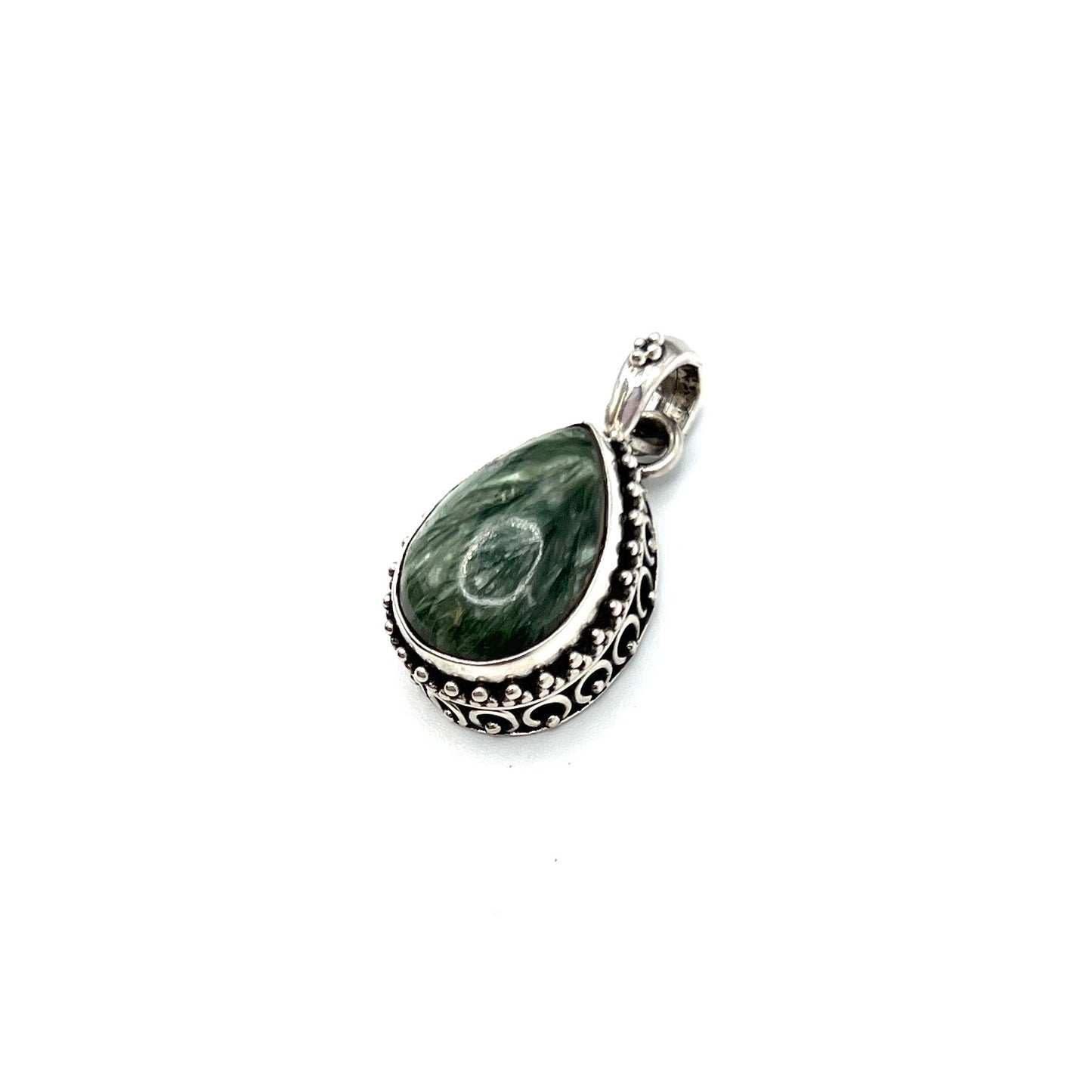 Sterling Silver Beaded Seraphinite Teardrop Pendants