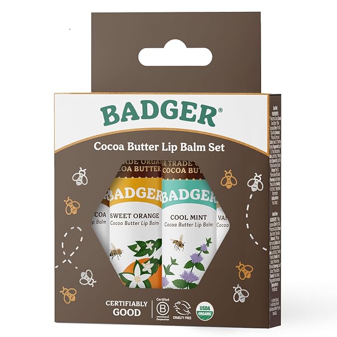 Badger Cocoa Butter Lip Balm| 4 Pack