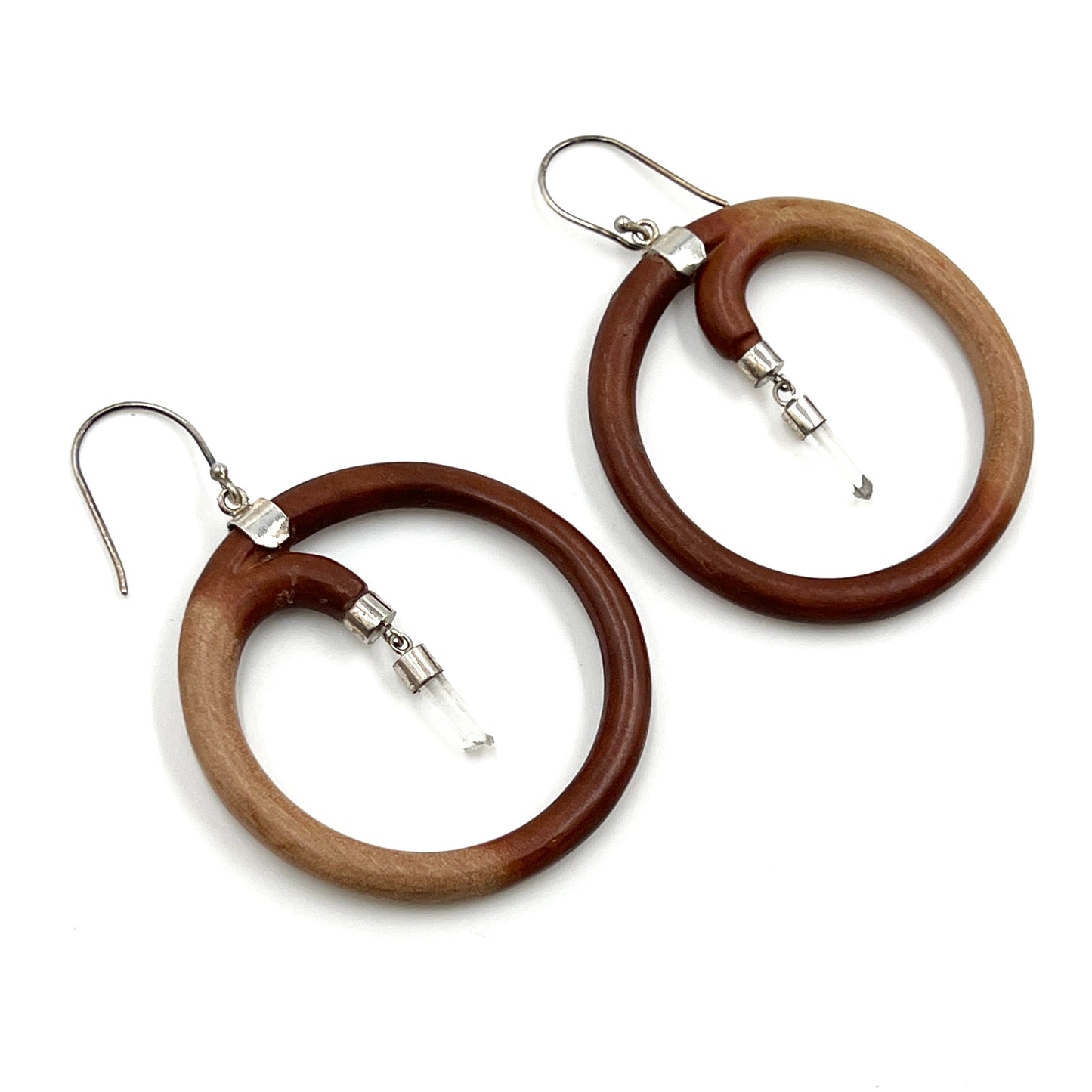 Sterling Silver Crystal Wood Hoop Earrings