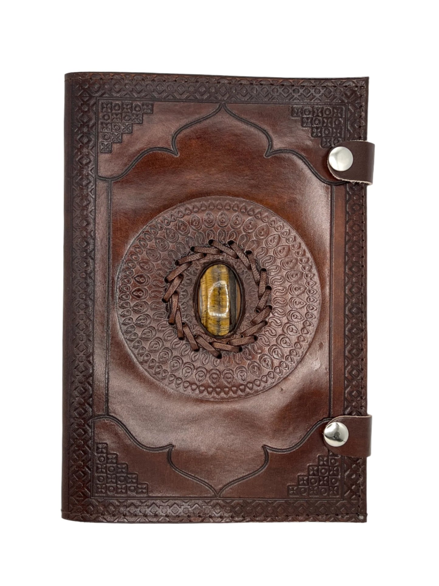 Camel Leather Gemstone Journal | Circle Mandala | 9" x 6" x 1/2"