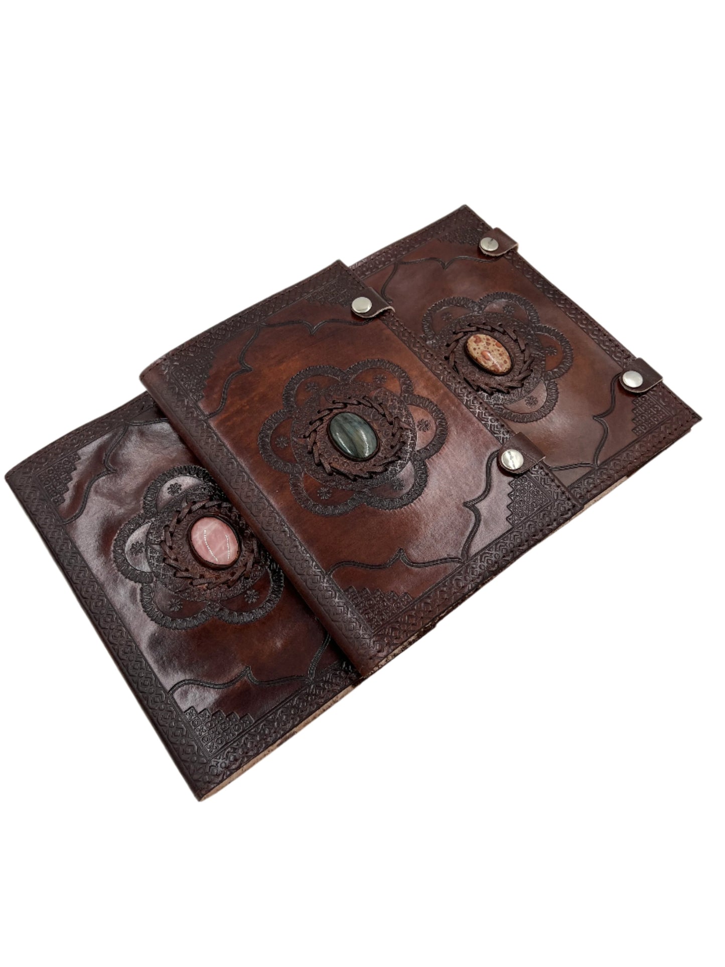 Camel Leather Gemstone Journal | Framed Flower | 9" x 6" x 1/2"