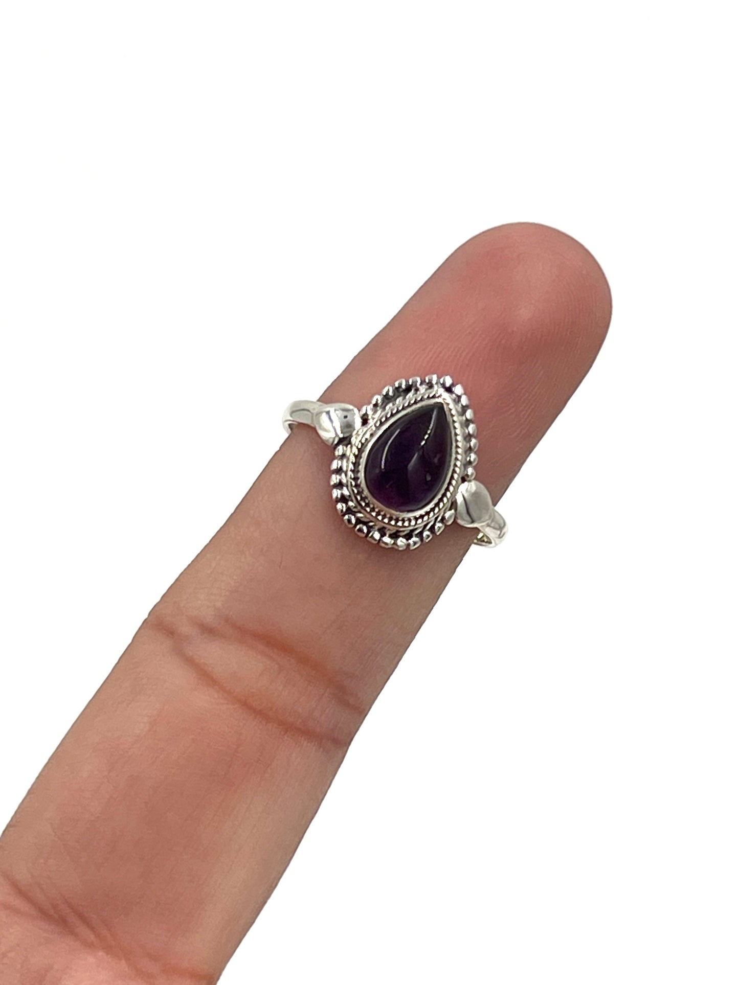 Beaded Teardrop Amethyst Ring