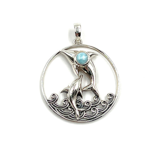 Sterling Silver Dolphin Larimar Pendants