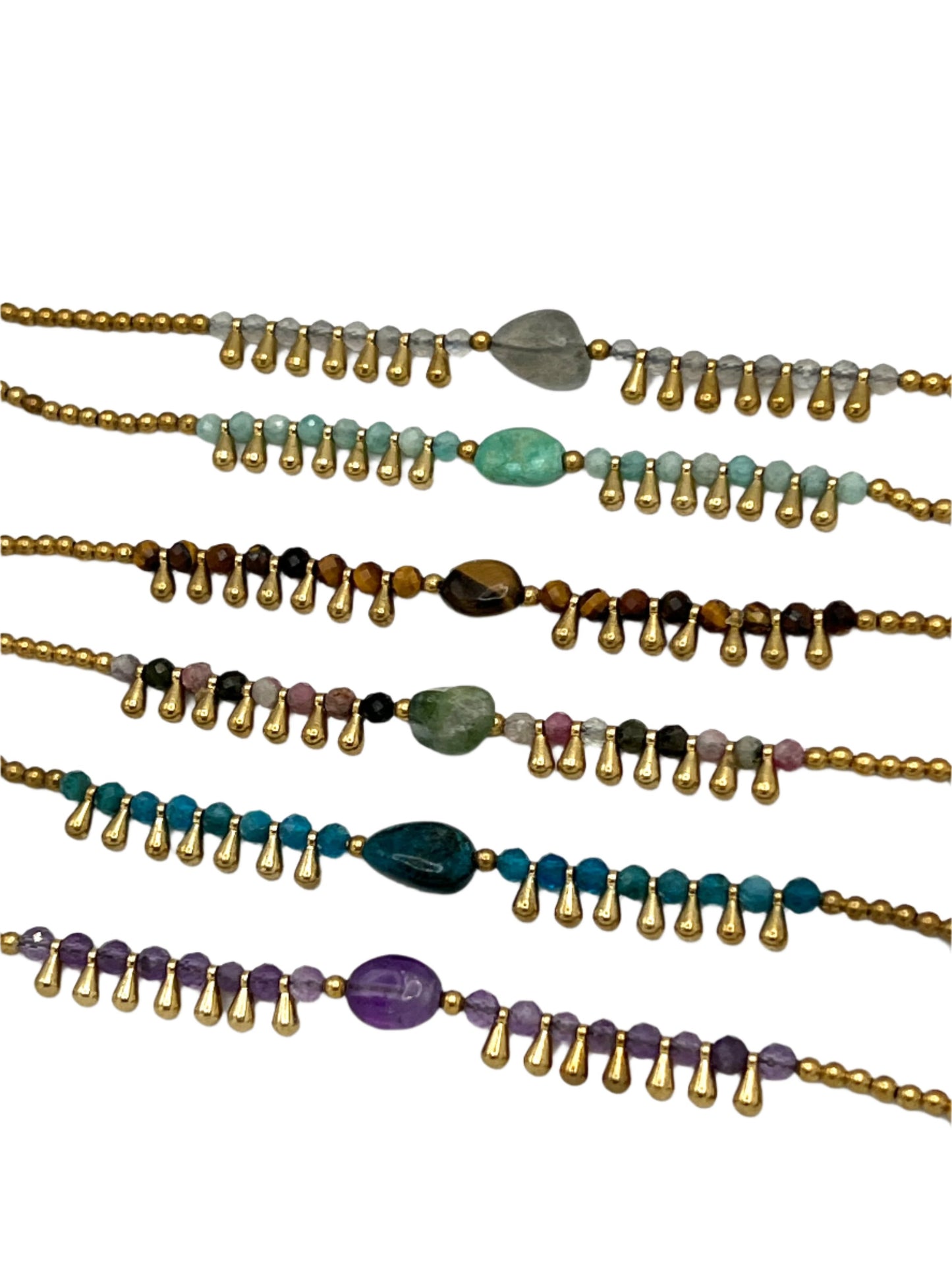 Gemstone Teardrop Brass Anklets