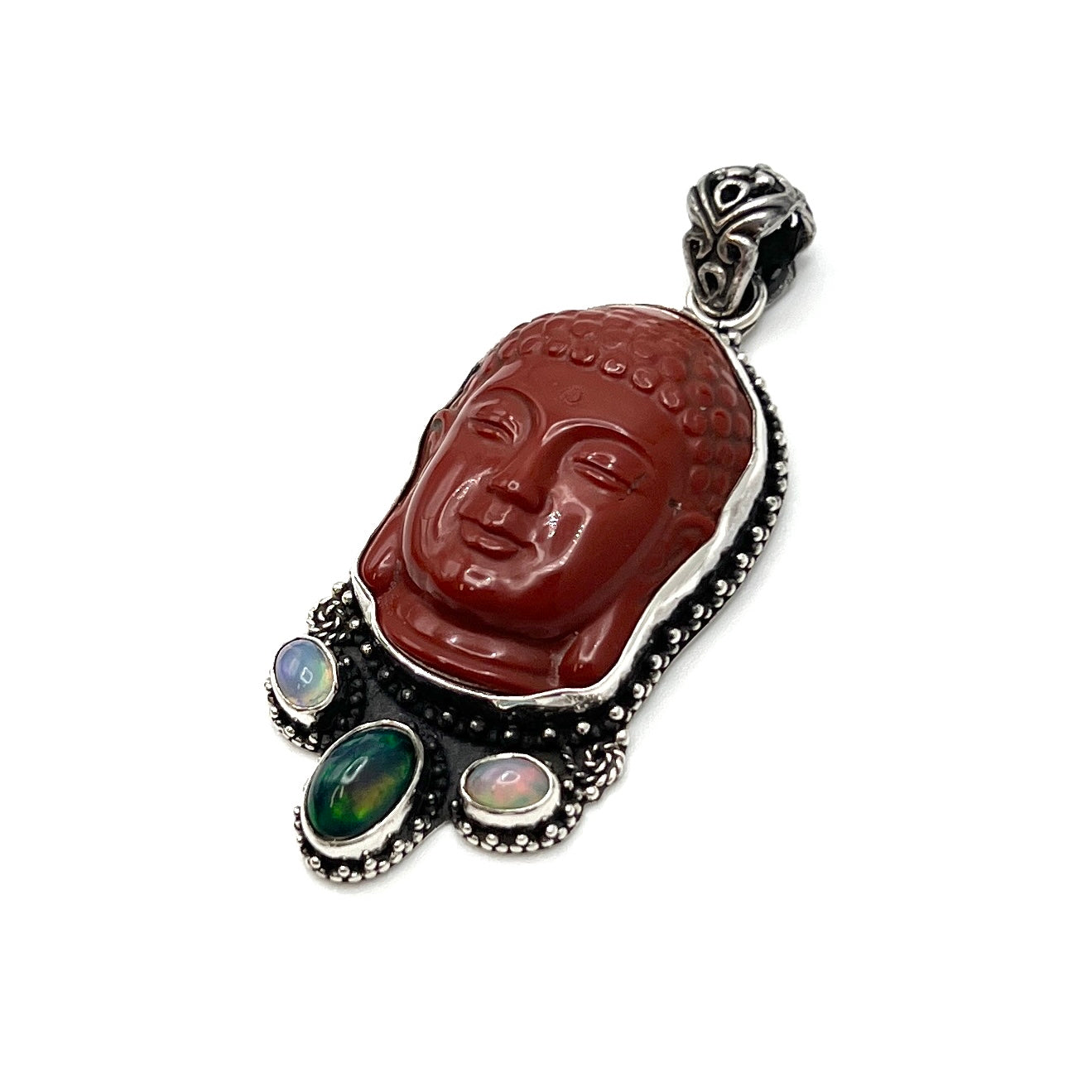 Red Jasper & Opal Buddha Head Pendants