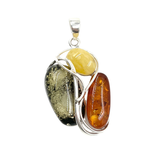 Sterling Silver Multi Amber Pendant