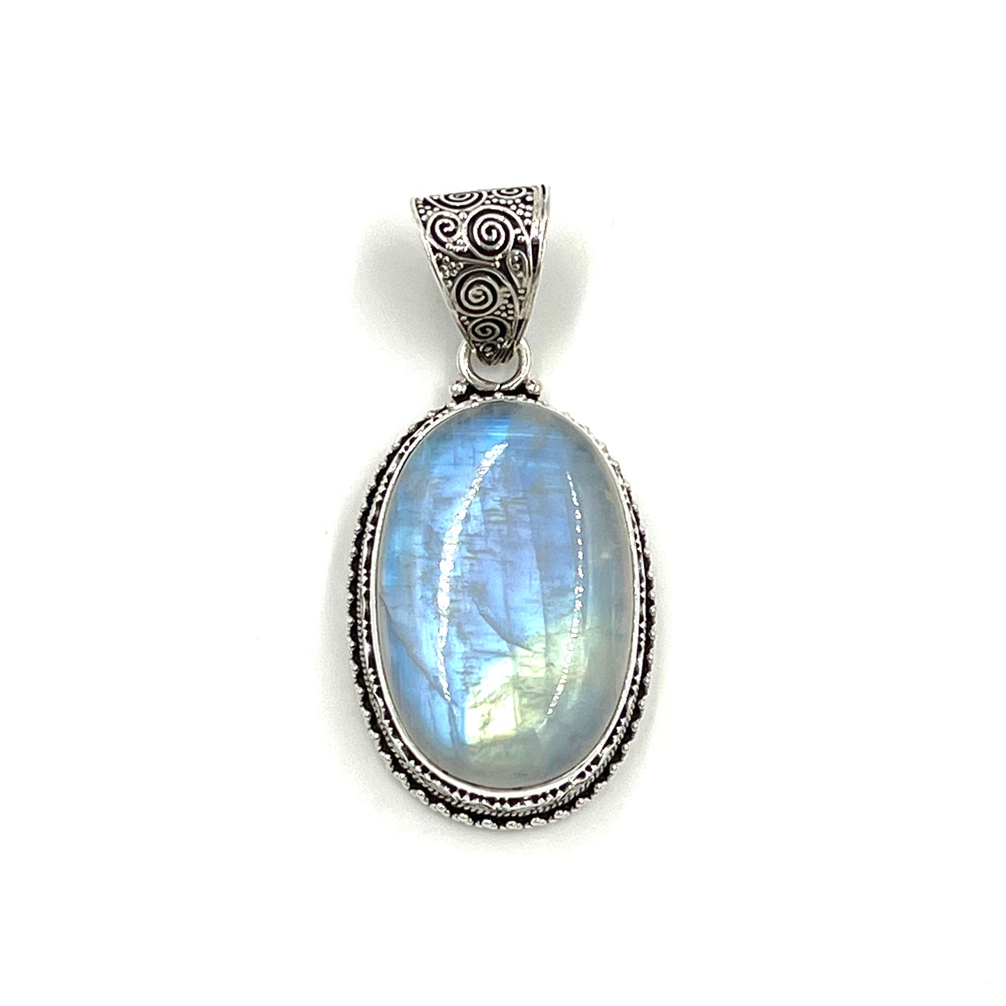 Sterling Silver Filigree Oval Moonstone Pendants