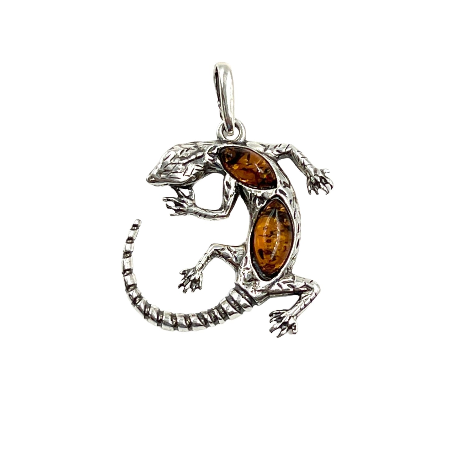 Sterling Silver Amber Lizard Pendants