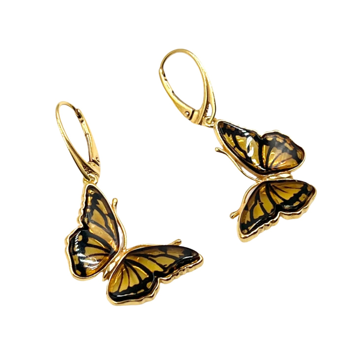 Gold Plated Silver Amber Butterfly Earrings