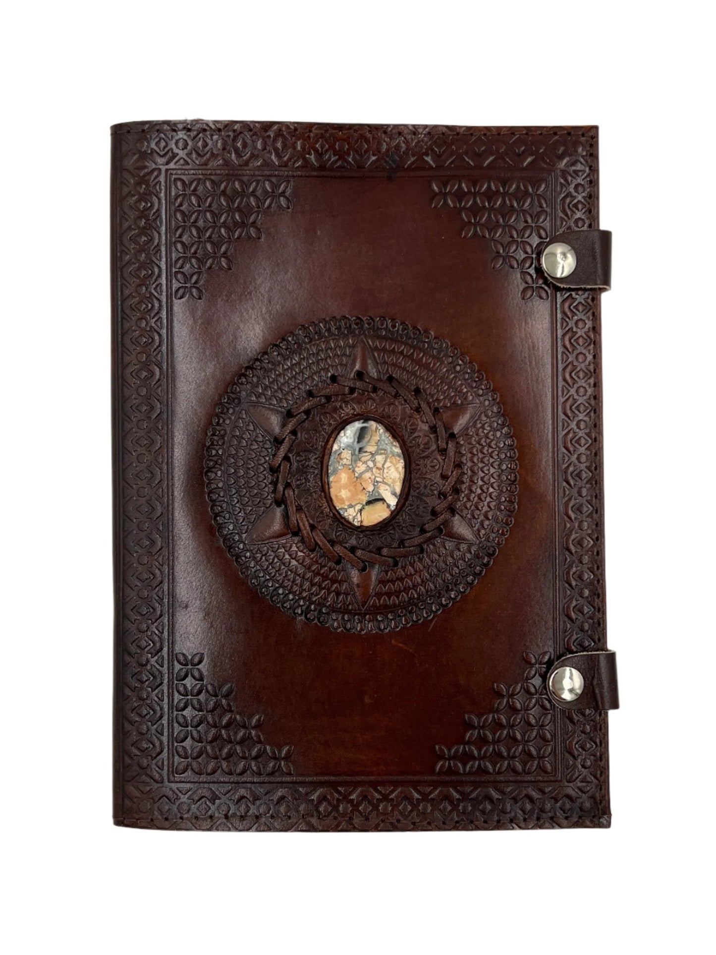 Camel Leather Gemstone Journal | Spiked Mandala | 10" x 7" x 1/2"