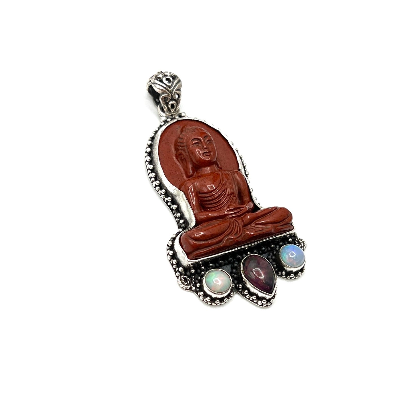 Sterling Silver Red Jasper & Opal Buddha Pendant