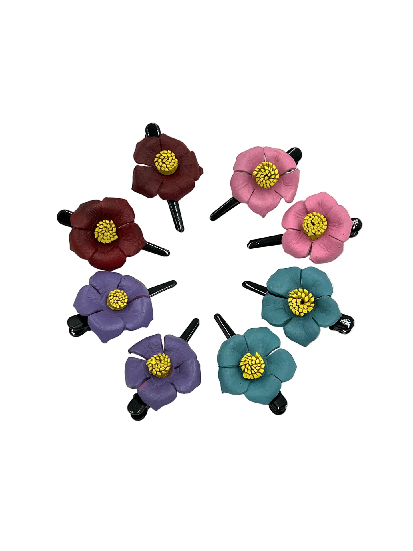 Leather Flower Hair Clips