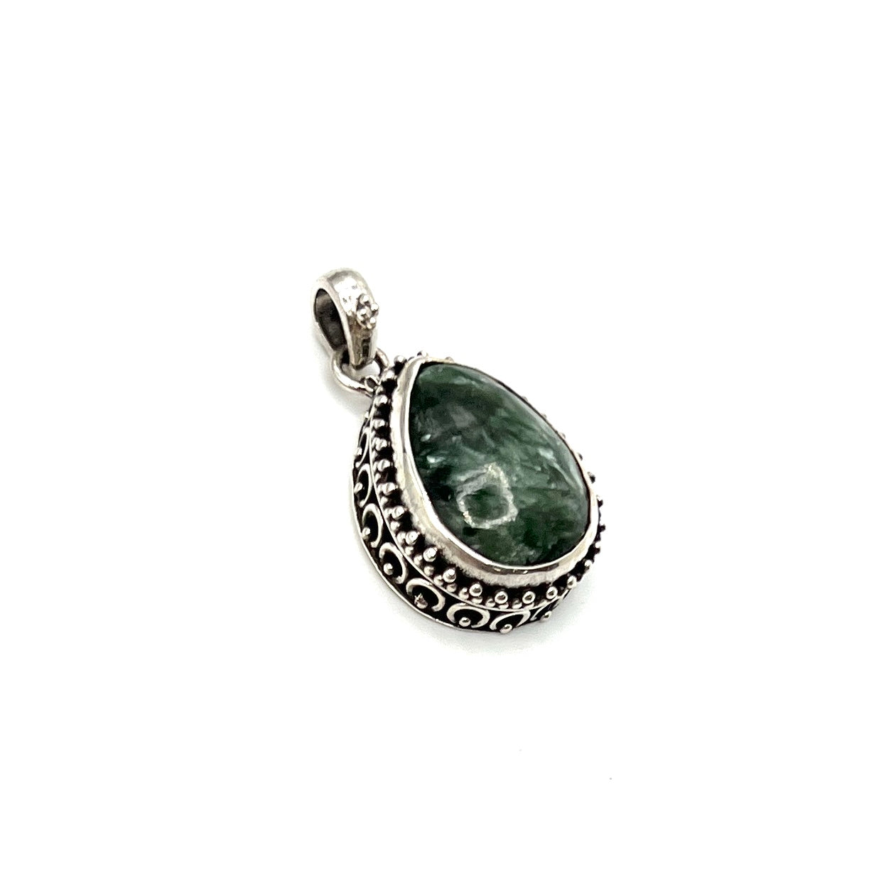 Sterling Silver Beaded Seraphinite Teardrop Pendants