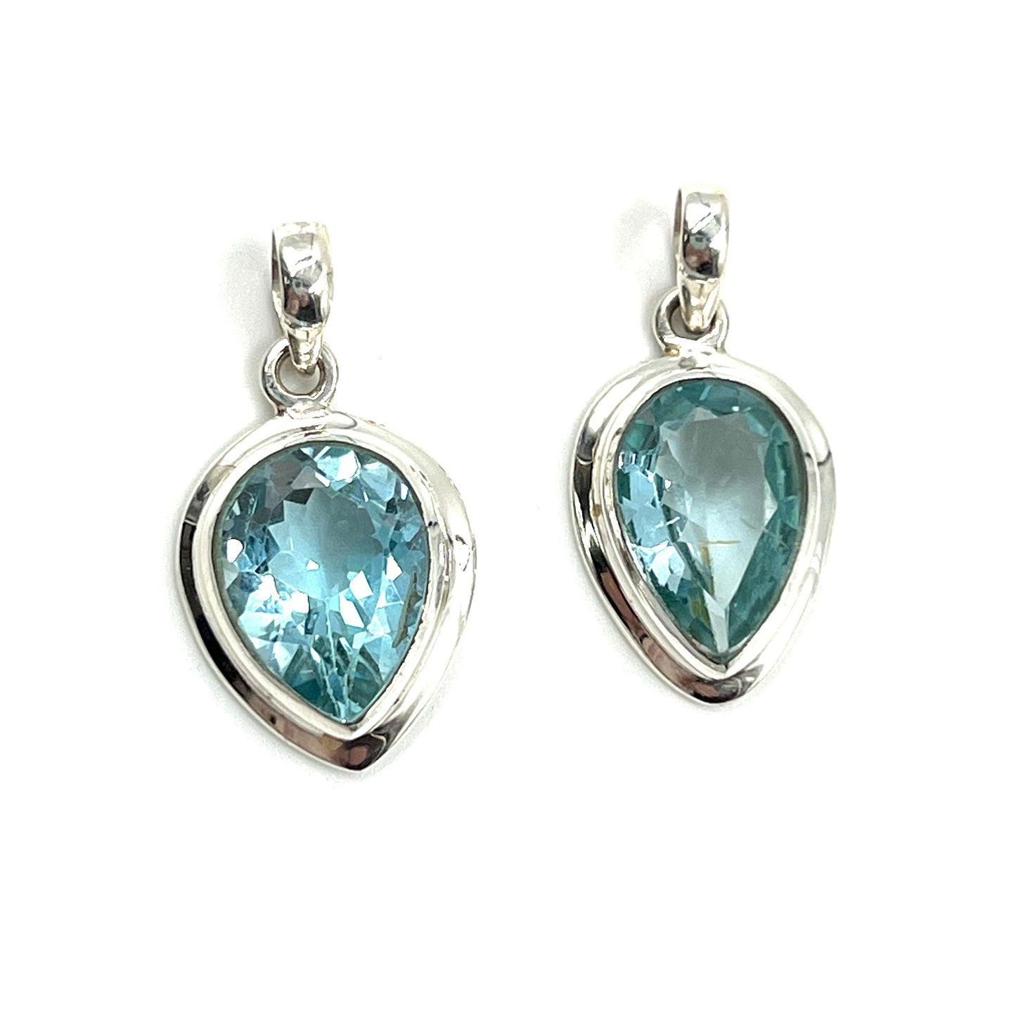 Sterling Silver Tear Drop Blue Topaz Pendants