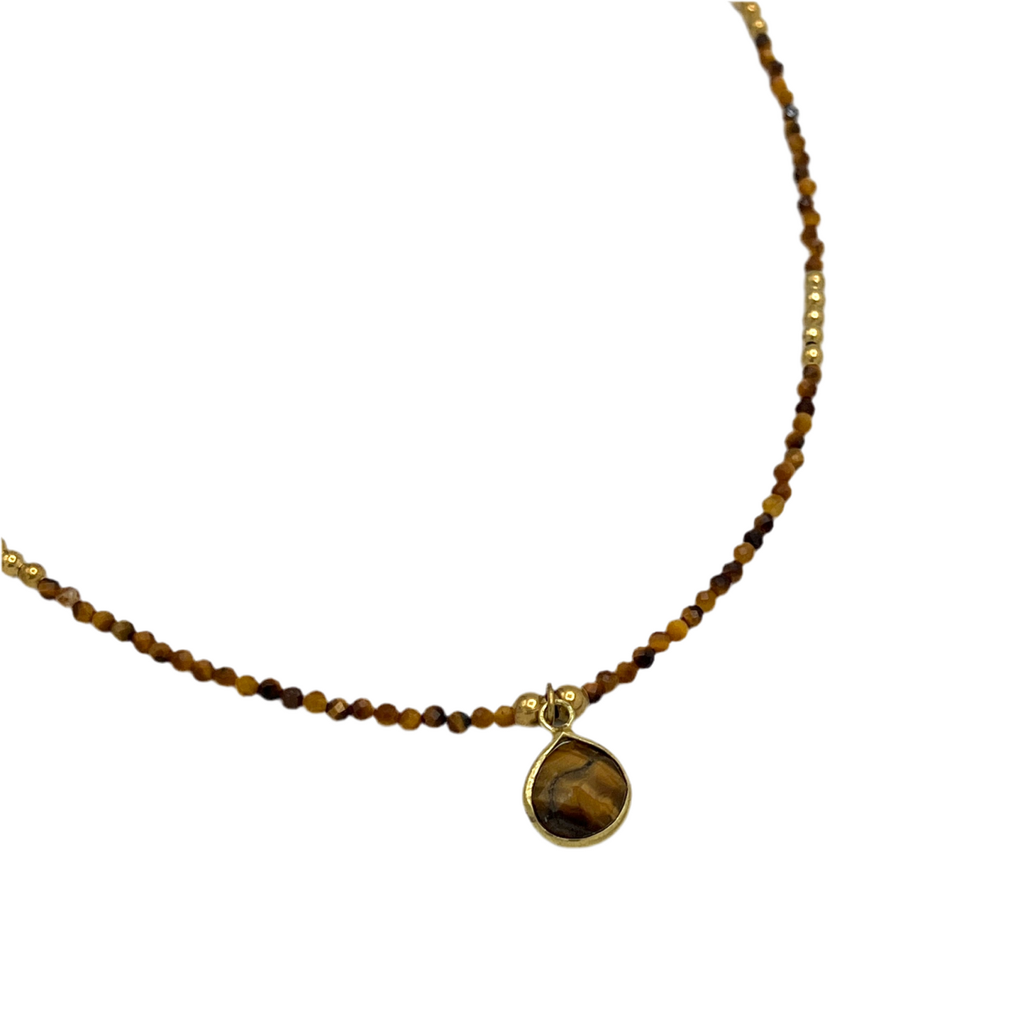 Small Teardrop Gemstone Brass Necklace