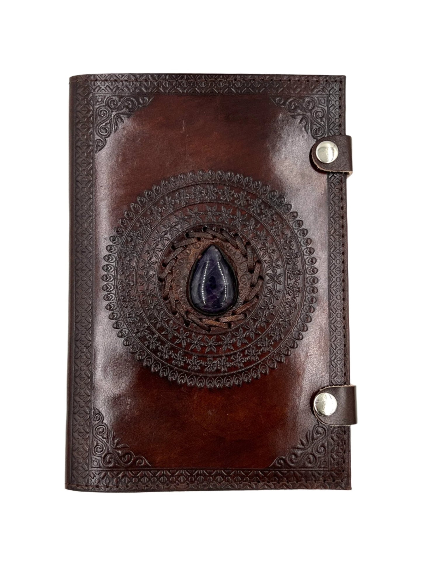 Camel Leather Gemstone Journal | Circle Mandala | 9" x 6" x 1/2"