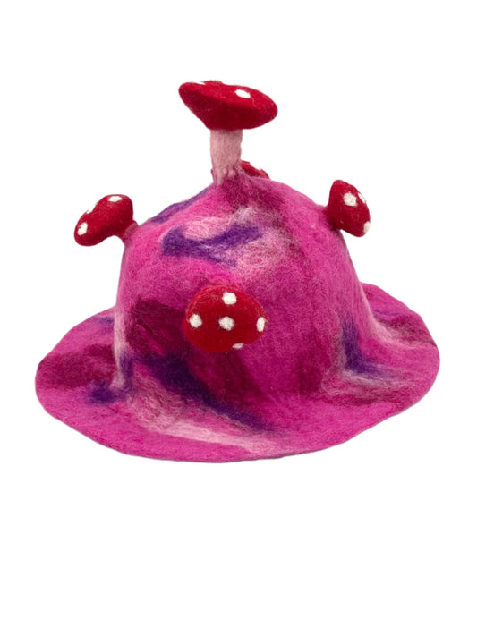 Hand felted Mushroom Wool Hats | Pink