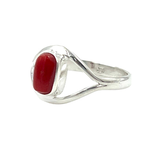 Red Coral Sterling Silver Ring