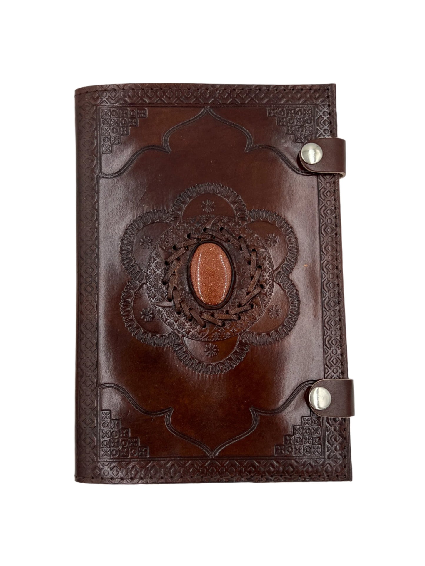 Camel Leather Gemstone Journal | Framed Flower | 9" x 6" x 1/2"