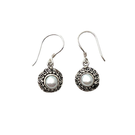 Sterling Silver Round Pearl Earrings