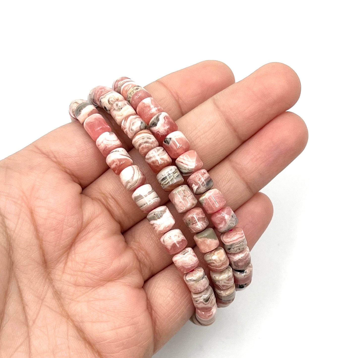 Rhodochrosite Tube Stretchy Bracelets