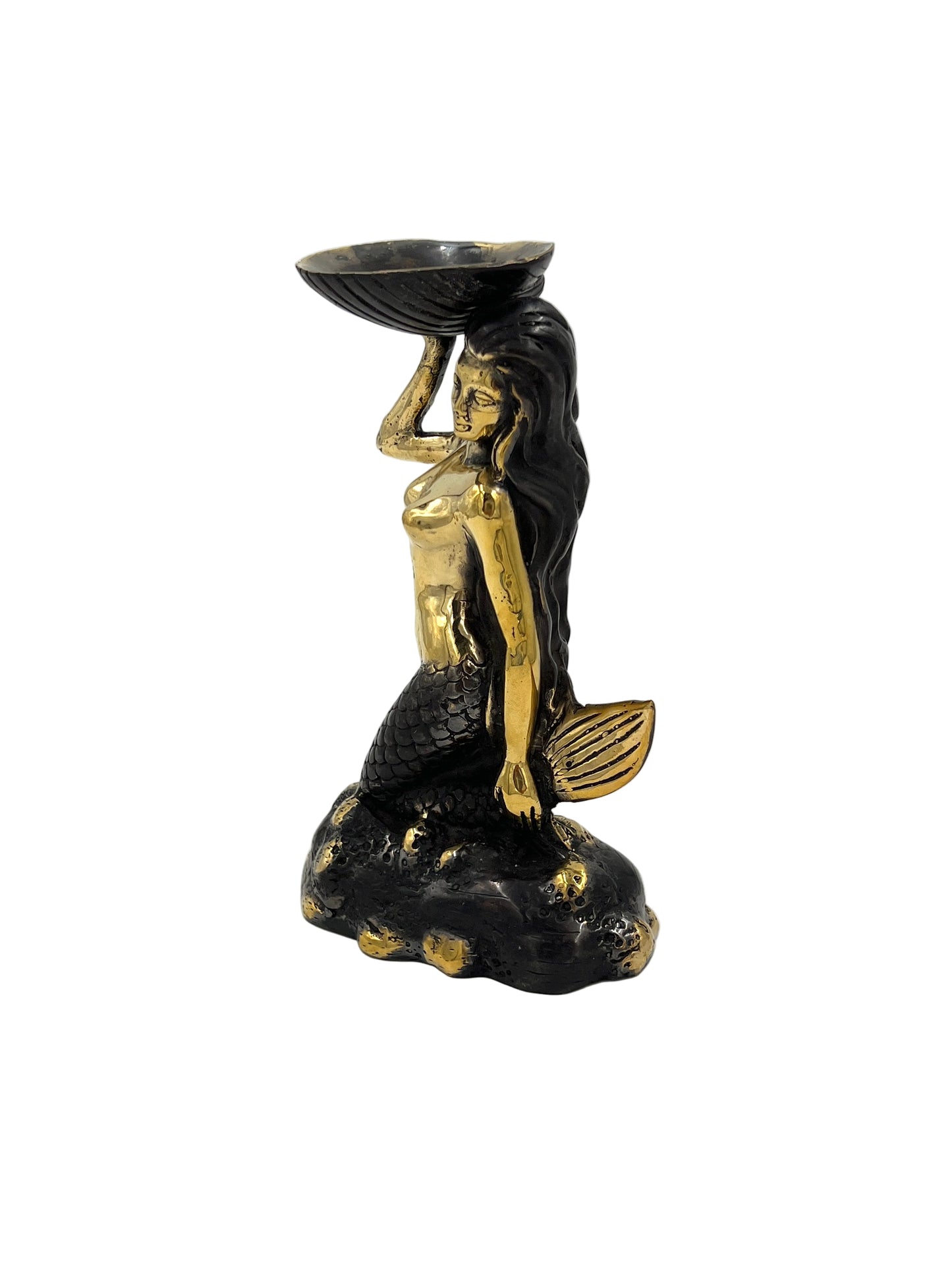 Oxidized Bronze Mermaid Holding Shell