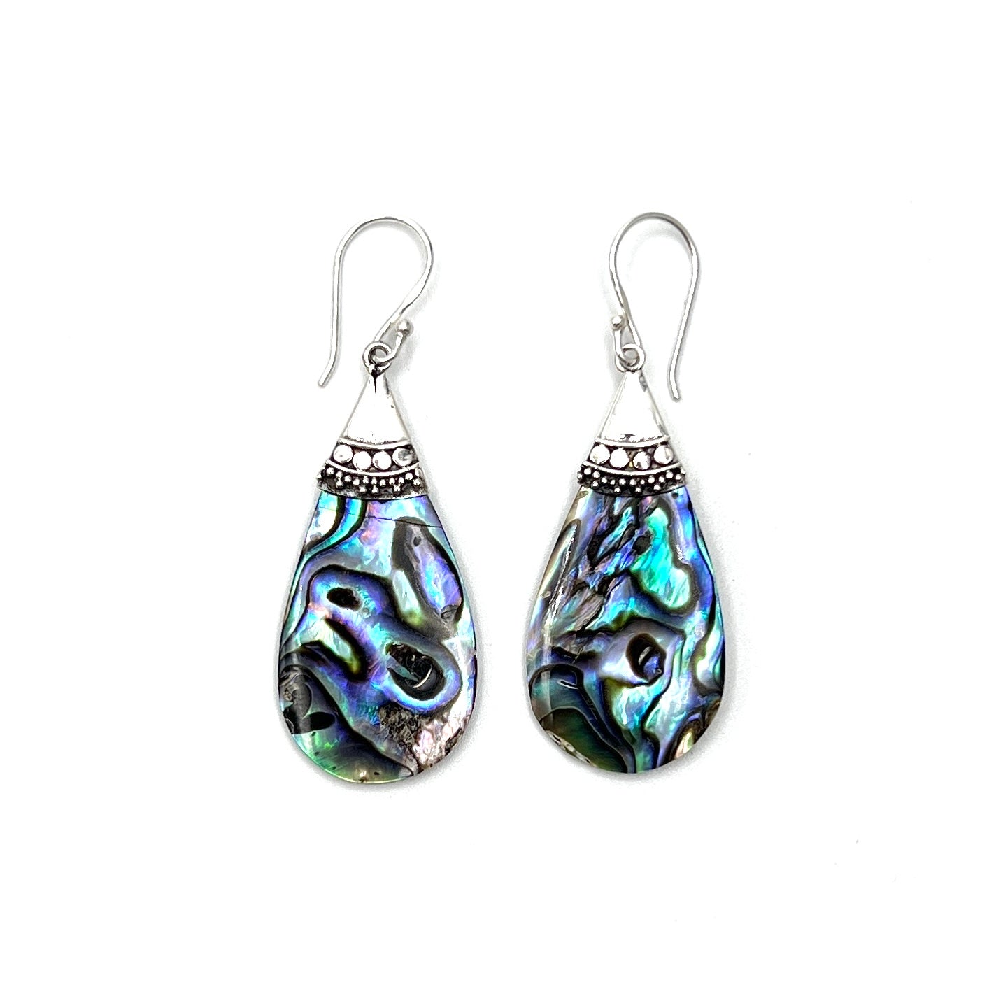 Sterling Silver Teardrop Filigree Abalone Earrings