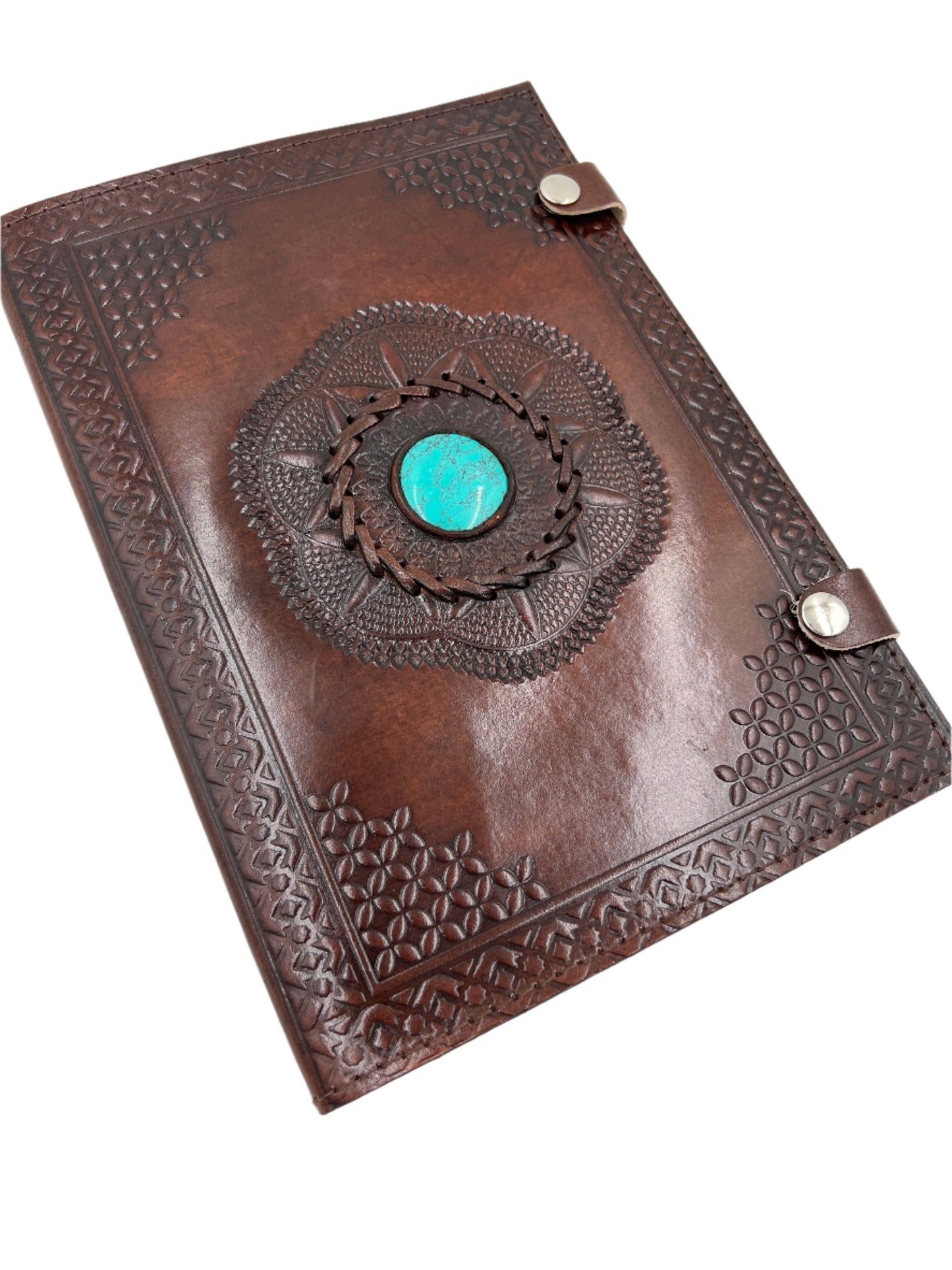 Camel Leather Gemstone Journal | Spiked Lotus | 10" x 7" x 1/2"